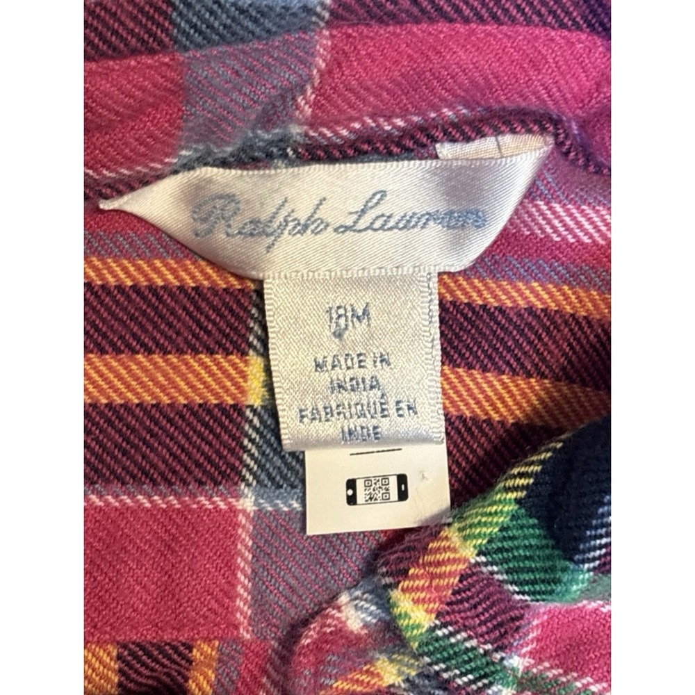 Polo Ralph Lauren Shirt Dress‎ Girls Pink Plaid 18 Month Button Up Pockets Tie - Picture 2 of 7